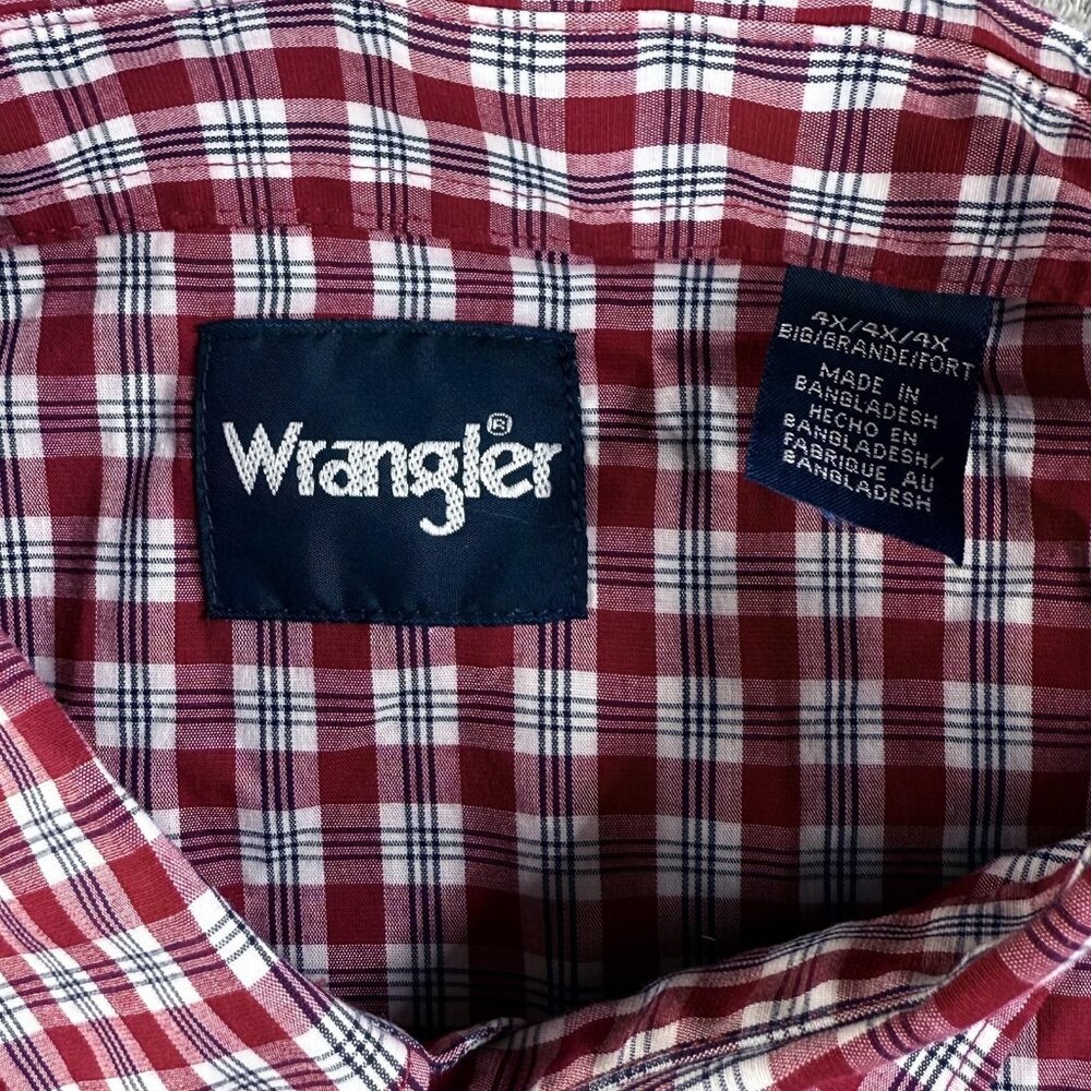 Vintage Wrangler Shirt Mens Big 4X Red Plaid Western Snap Button Long Sleeve - Picture 3 of 15